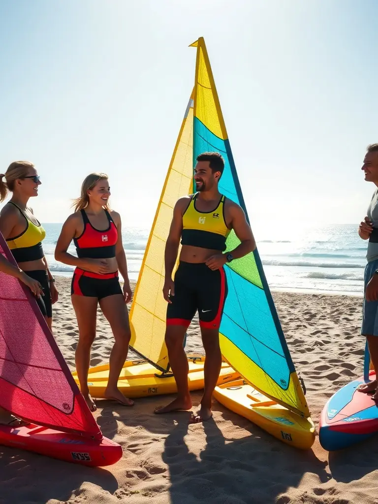 An image showcasing a diverse group of athletes participating in a mixed-gender sand yachting competition, highlighting LATITUDE COMPETITION's commitment to gender equality.
